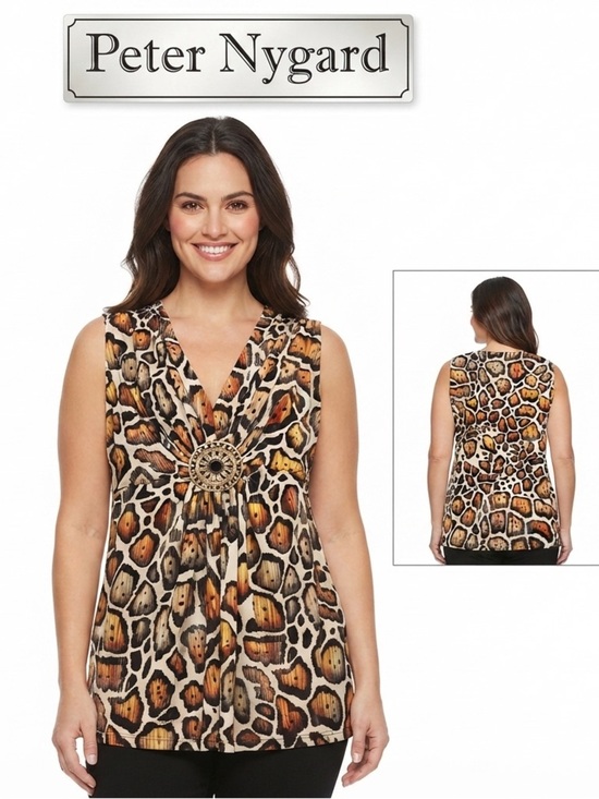 Peter Nygard Tops - PETER NYGÅRD Sleeveless Animal Print + Medallion Jersey Angle Blouse XL